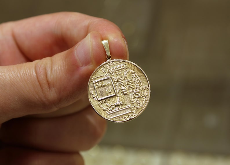 14K Solid Gold Bitcoin Necklace, Btc Coin, Bitcoin Pendant, Bitcoin ...