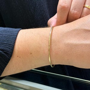 14K Gold Bangle Bracelet, 2MM Minimalist Gold Bracelet, Stacking Bracelet, Cuff Bracelet, Gift For Her, Unisex Bangle Bracelet