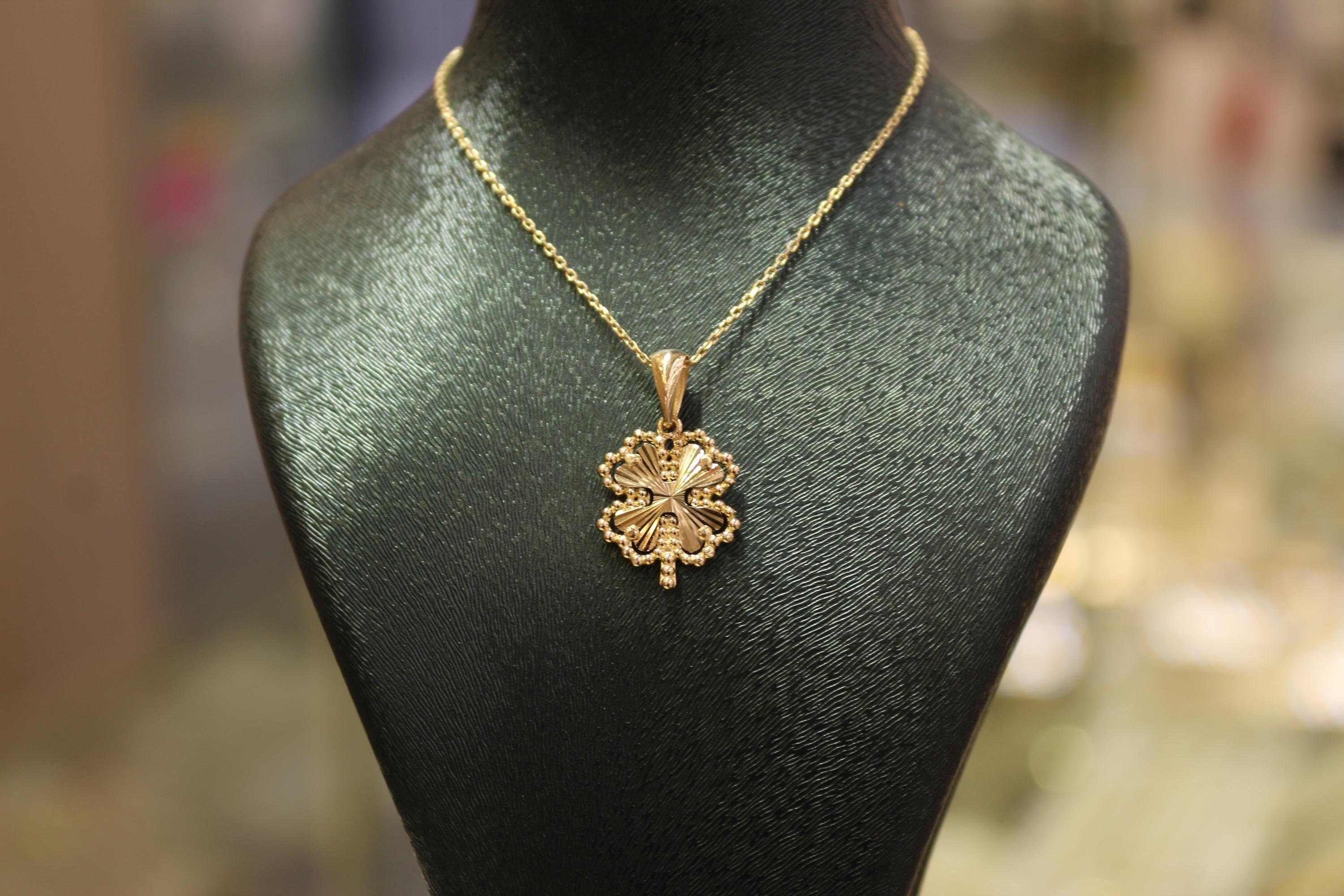 14K Gold Four Leaf Clover Charm Pendant, Lucky Clover Necklace, Clover Jewelry, 14k Gold Jewelry, Lucky Gift Jewelry, Gold Clover Necklace