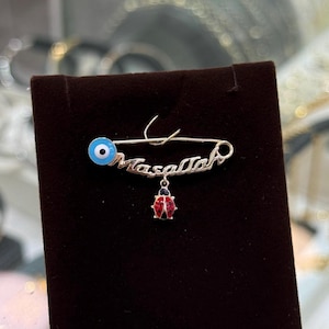 14K Gold Baby Safety Pin with Evil Eye and Ladybug Charm, Masallah for Baby, Protection Baby Gift, Newborn Gold Jewelry, Gift for Newborn