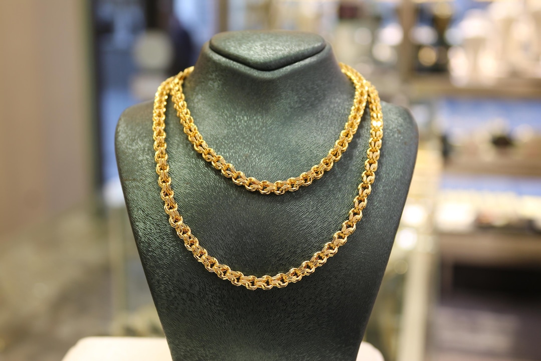 22K Pure Gold Chain Necklace, 4.25mm Gold Chain, Jewelry for Women, 22K ...