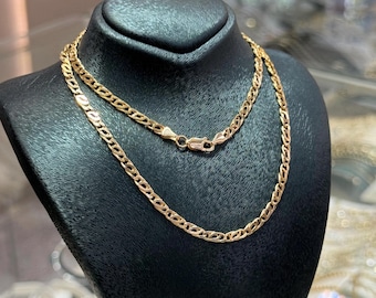 14K Gold Chain Necklace, 3.40 mm Chain, 14K Gold Chain, Unisex Gold Chain, Italian Style Statement Necklace, 14K Yellow Gold Jewelry Gift