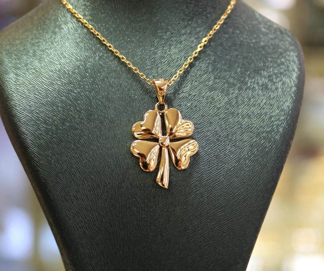 22K Gold Clover Pendant Necklace, Gold Four Leaf Clover Charm Pendant ...