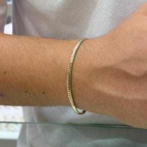 Pulseira 3D com corrente de cobra em ouro 14k, corrente espinha de peixe de 3,80 mm, pulseira espinha de peixe em ouro, corrente minimalista elegante, pulseira ômega, presente para ela