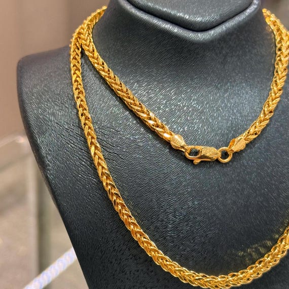 14K Fox tail ゴールドチェーン ネックレス 14k Gold Foxtail Chain Necklace, 3.20mm, Gold Chain, Jewelry for