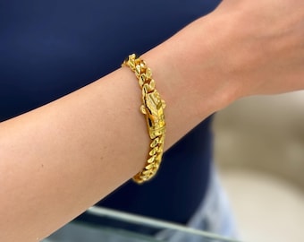 22K Gold Curb Cuban Chain Bracelet, Miami Cuban, 9.00 mm, Gold Curb Cuban Chain, 22 Pure Gold Bracelet, 22K Gold Jewelry, Bracelet for Women