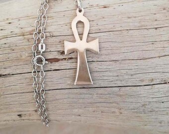 Egyptian Ankh Crosses Collar Con Colgante De Plata De Ley 925 Pulida Queen Nefertiti, Plata Esterlina