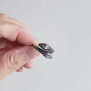 Silver serpents ring, vintage silver cocktail ring of two serpents with studded stones, open oxidised sterling ring with snakes