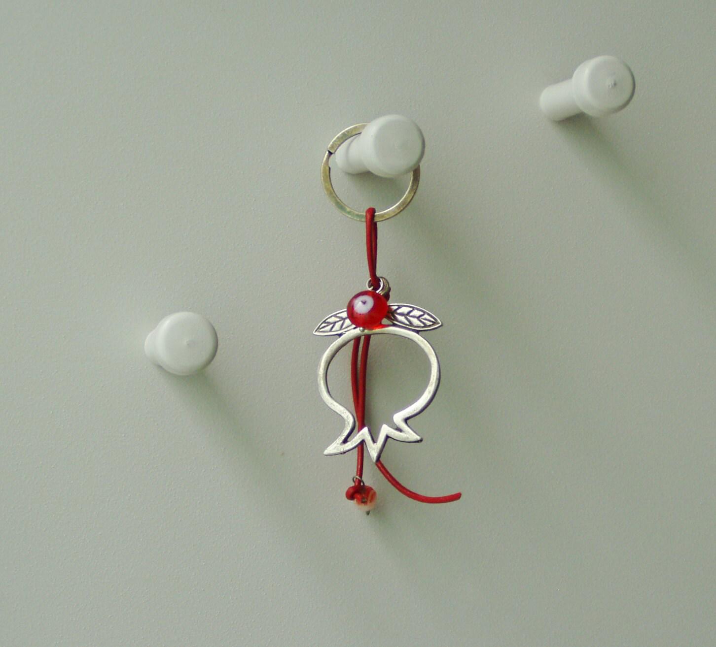 Key Rings Outine Pomegranate Key Ring, Pomegranate Outline With Red Red Leather and Red ...