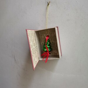 Xmas tree ornament, vintage xmas tree ornament in a box, traditional christmas tree miniature ornament in vintage box with xmas decor image 6