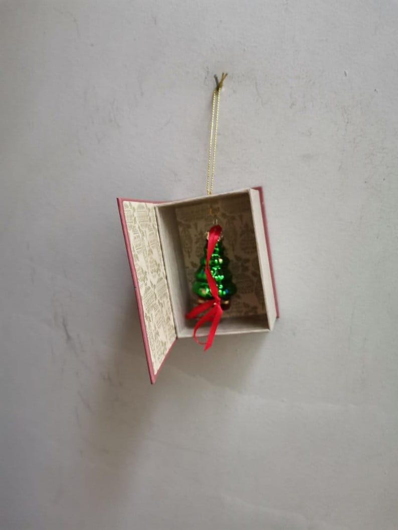 Xmas tree ornament, vintage xmas tree ornament in a box, traditional christmas tree miniature ornament in vintage box with xmas decor image 6