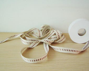 Mocha cotton ribbon with striped centre, beige ribbon with cream brown stripes, craft making and gift wrapping ribbon, 10 metres/10.95 yards