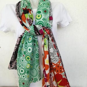 Vintage cotton scarf, multicolor, wrinkled long, scarf, or shawl, boho hippie, colourful casual scarf, early nineties vintage scarf