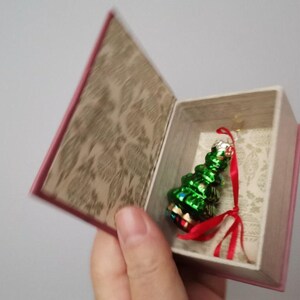 Xmas tree ornament, vintage xmas tree ornament in a box, traditional christmas tree miniature ornament in vintage box with xmas decor image 3