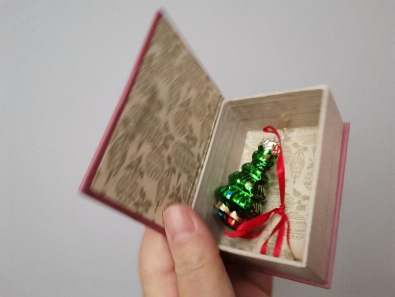 Xmas tree ornament, vintage xmas tree ornament in a box, traditional christmas tree miniature ornament in vintage box with xmas decor image 3