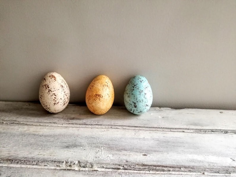 Yellow easter egg, solid ceramic easter egg, tan, splotched egg, easter decor egg, small easter egg, greek easter egg, natural egg colour image 1