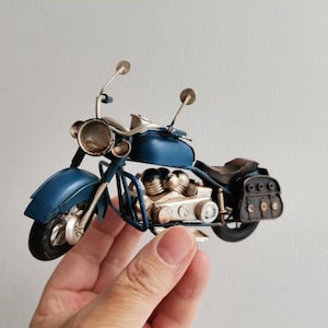 Retro blue bike,  retro collectible, retro style miniature motorbike, alloy, miniature bike, shabby style  black motocycle gift