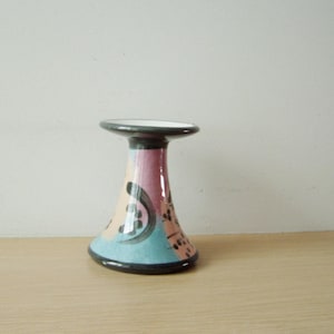 Vintage ceramic candlestick, modern, ceramic, multi color, candle holder for one candle, vintage greek pottery, early eighties