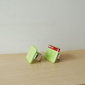 Vintage napkin rings, modern glass and metal napkin rings, lime colored glass and aluminum napkin holders, set of two, early 90&#39;s