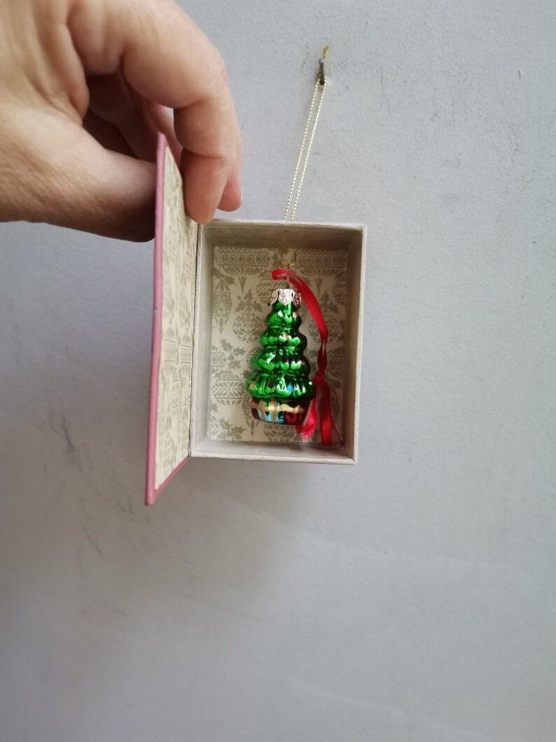 Xmas tree ornament, vintage xmas tree ornament in a box, traditional christmas tree miniature ornament in vintage box with xmas decor image 9