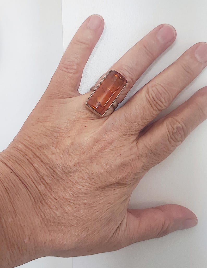 Vintage Amber Ring, Rectangle, Baltic Amber in Sterling Silver Setting ...