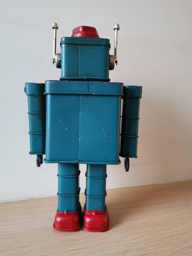 青いロボットおもちゃ ブリキ製 r400