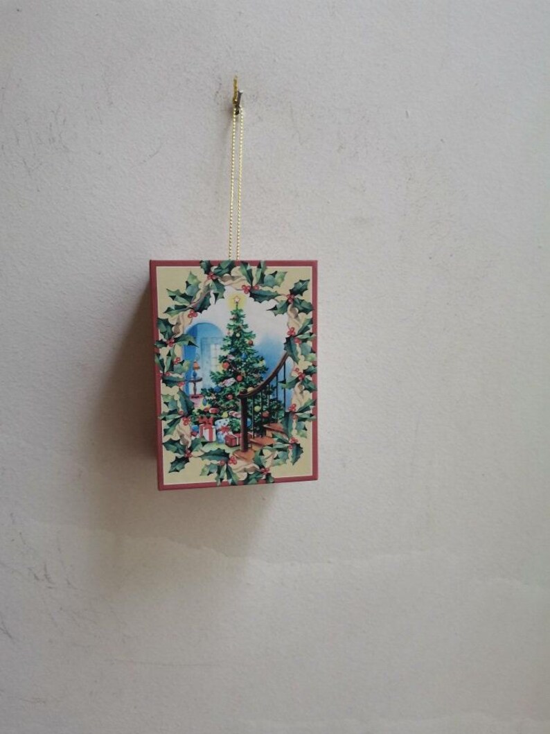 Xmas tree ornament, vintage xmas tree ornament in a box, traditional christmas tree miniature ornament in vintage box with xmas decor image 5