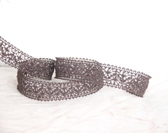 Grey cotton lace, soft, mouse grey lace ribbon, craft and sewing cotton trim, gift wrapping and craft making lace, 5 metres, 5.46 yards