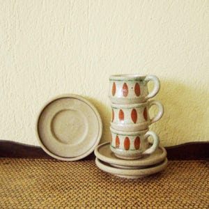 Vintage ceramic coffee cups, rustic, ceramic greek coffee cups, set of three, mid seventies