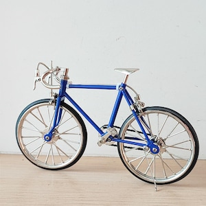 Blue bicycle miniature, collectible racing bicycle figurine, movable parts bike, retro racing, royal blue bike figurine