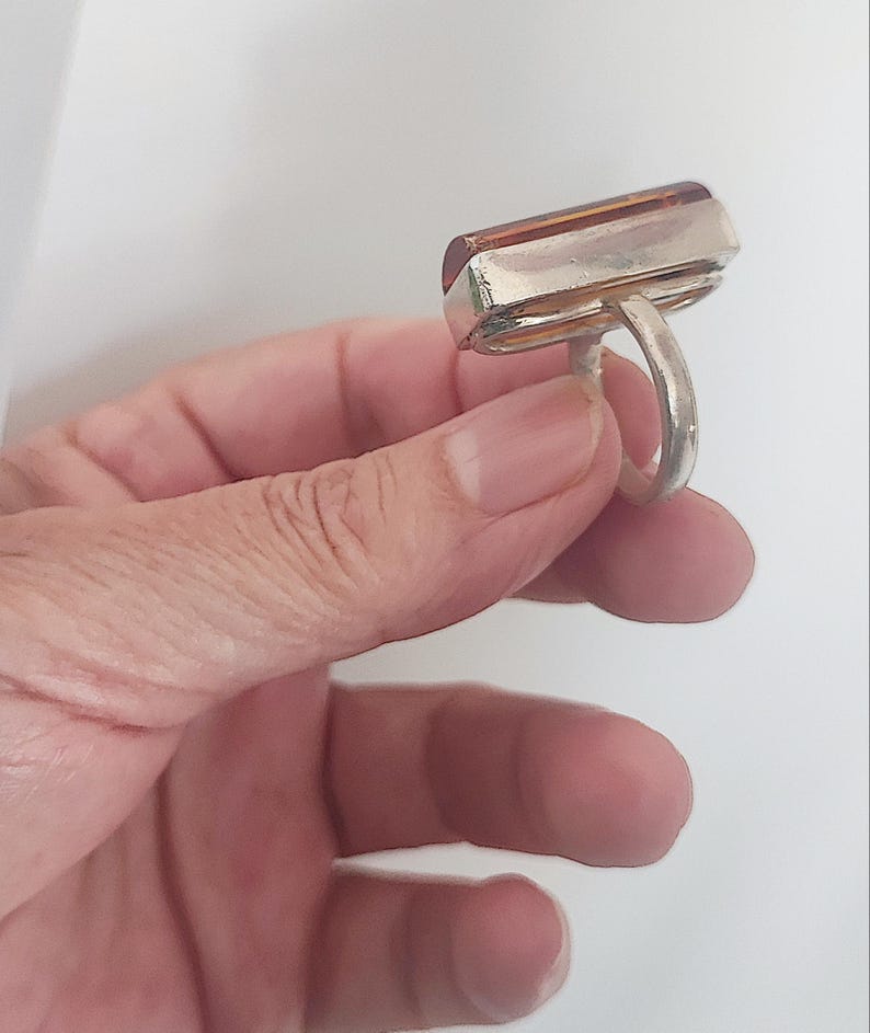 Vintage Amber Ring, Rectangle, Baltic Amber in Sterling Silver Setting ...