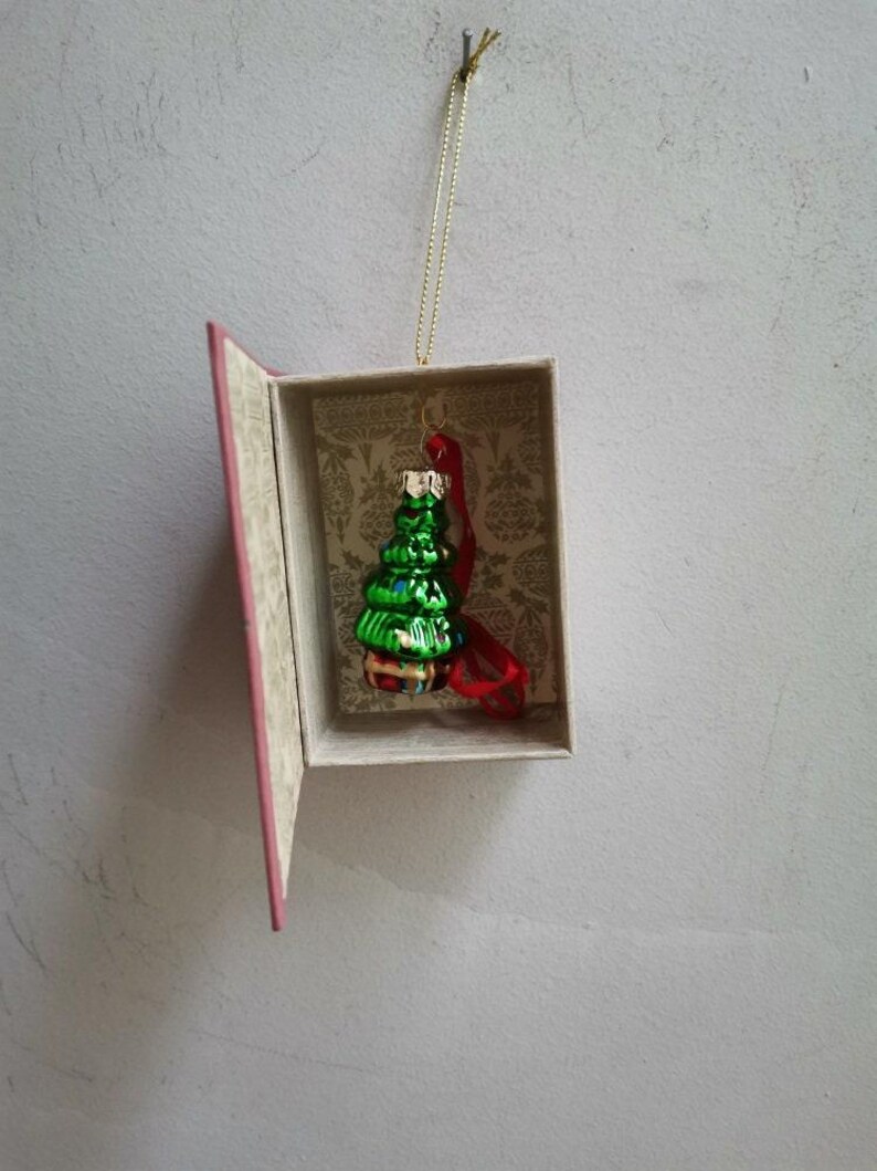 Xmas tree ornament, vintage xmas tree ornament in a box, traditional christmas tree miniature ornament in vintage box with xmas decor image 7