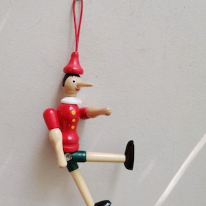 Wooden pinocchio toy, vintage pinocchio toy with movable parts, wooden pinocchio miniature