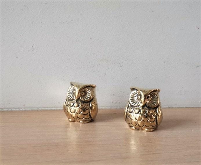 Tiny brass owl sculpture, greek folk art sculpture of owl, solid brass, sitting owl figurine
