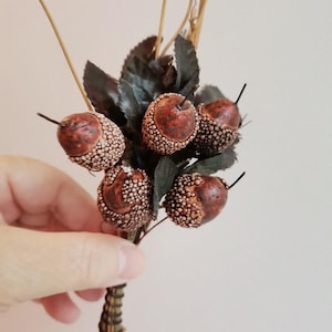 Acorn bouquet, small acorn bouquet of artificial fruit and leaves with real vine twigs, acorn supplies