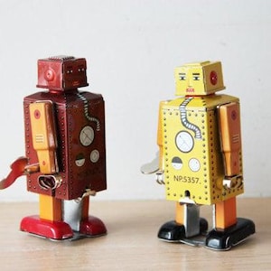 Vintage robot toy, tin robot wind up toy, yellow miniature robot tin toy, late nineties