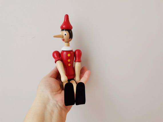 動くピノキオの置物、可動部分のあるビンテージピノキオのおもちゃ