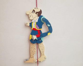 marionnette karagiozis vintage, marionnette karagiozis en bois, marionnette de théâtre d&#39;ombres grecques colorées, jouet de marionnette en bois karagiozi