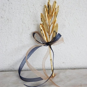 Gold olive twig, real olive tree branch, electroplated with gold, greek olive sculpture in gold, real greek olive twig in gold
