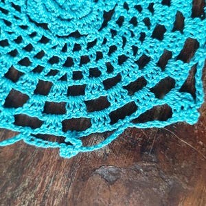 Blue crochet doily, square shape, denim blue, vintage doily, hand crocheted doily, vintage house linen collection