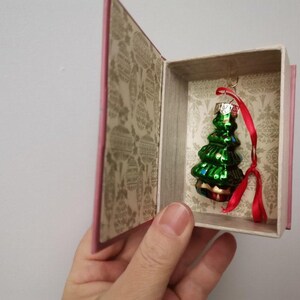 Xmas tree ornament, vintage xmas tree ornament in a box, traditional christmas tree miniature ornament in vintage box with xmas decor image 1