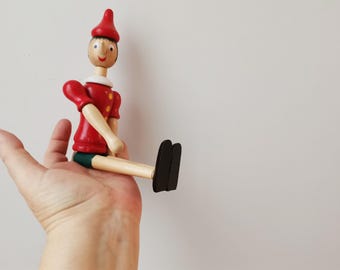 動くピノキオの置物、可動部分のあるビンテージピノキオのおもちゃ