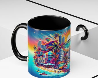 Tropical Florida Mug | Miami Cityscape Art | Beach Lover Gift | Palm Tree Mug