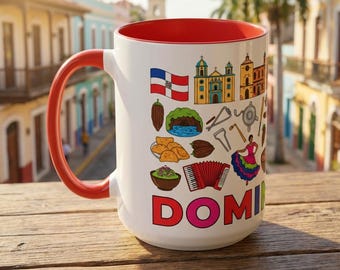 Dominican Republic Icons Coffee Mug | Colorful Island Souvenir 11oz 15oz