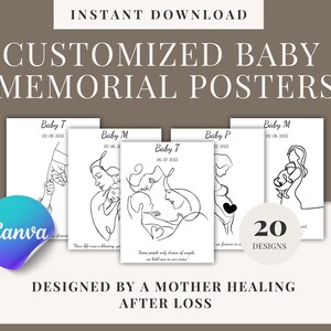 Poster personnalisé bébé mort-né, art mural minimaliste imprimable modifiable pour un bébé, cadeau commémoratif pour les familles en deuil