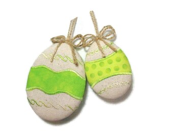 Green Fabric Egg Ornaments | Easter/ Spring Decor | Party Favor | Tree ornament | Handmade Gift Idea | Set/2 | #1