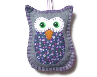 Small Gray/Purple Owl Ornament | Spring Decor | Felt Owl Ornament | Tree Ornament | Handmade Gift Idea | Birthday | Folk Art | #1