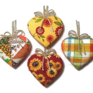 Fall Heart Ornaments Fall Decor Thanksgiving Party Favors Holidays Handmade Gift Idea Rustic Decor Earth tones Set/4 3 image 1