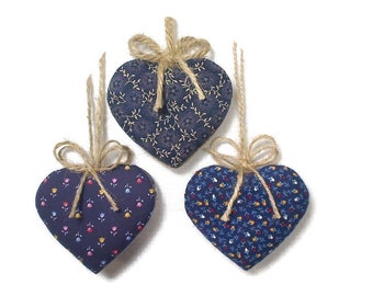 Navy Heart Ornaments | Valentine's Day | Party Favor | Birthday | Tree Ornament | Holiday Decoration | Handmade Gift Idea | Set/3 |#1