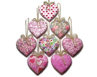 Pink and Mauve Heart Ornaments | Party Favors | Bridal Wedding |Valentine's Day |Handmade Gift Idea |Tree Ornament | Heart Decor | Set/8 |#1